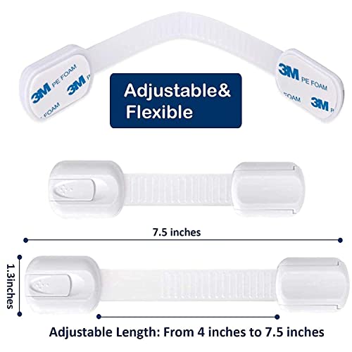 Image of LifeKrafts Adjustable Baby Safety Locks, Adjustable and Flexible Locks with 3M Adhesive Surface Area for Better Stick (White, Pack of 6-Includes 6piece of Safety Lock and 1Free Magnetic Photo Packet)