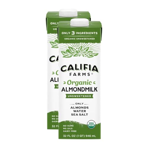 Califia Farms - Organic Unsweetened Almond Milk, 32 Oz, Dairy Free, Vegan, Plant Based, Keto, Vegan, Gluten Free, Non GMO, USDA Organic, (Pack of 12)
