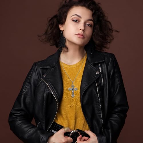 YUYWWAN Gothic Kreuz Halskette, Vintage Cross Chain, Kreuzkette Silber für Frauen Männer, Gravierte Blume Kreuzen Halsband Halskette Halloween Accessoires (Schwarz)