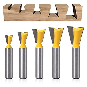 5 stuks zwaluwstaart, vlakfrees, 8 mm schacht, zwaluwstaartfreesset, 1/4 inch, 1/2 inch, 3/8 inch, 5/8 inch, 3/4 inch frees voor bovenfrees, 8 mm schacht, freeskop voor bovenfrees, vlakfrees voor hout