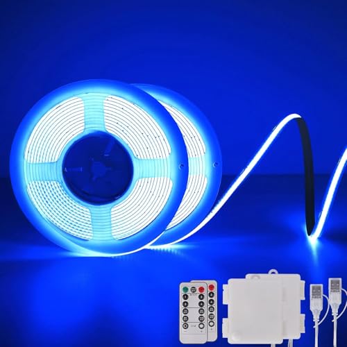 Tira de luces LED COB con mando a distancia, tira de luz LED 640 de 2 m, regulable, cortable, flexible, para TV, ordenador, bicicleta, decoración de coche, (azul, 2 unidades)
