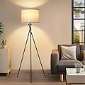 Tripod Floor Lamp Black, 61” Tall Floor Lamps, Standing Lamp with Rotary Switch, Modern Floor Lamp Simple Design with Beige Shade, Floor Lamps for Living Room, Bedroom, Office, Without Bulb