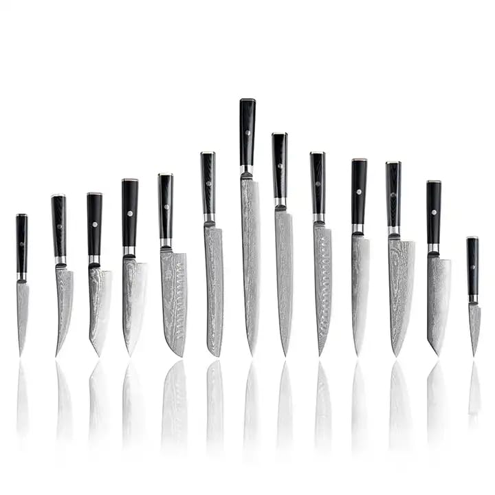 Damascus Knife Set Kitchen Utensils Set Damascus Steel Kitchen Accessories Family Gatherings Daily Household Use Dishwasher Safe 13-Piece
