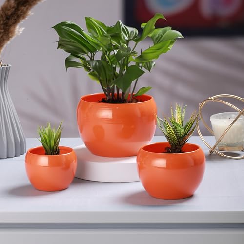 Image of Sunshine Solid Metal Tabletop Planters, Home Decor, Living Room, Office, Restaurant, Table Decor| (Set of 3, Without Plant) (Orange)