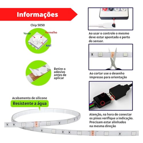 Fita Led 10m RGB 5050 Colorida + Fonte p/Sanca Fachada Piscina Iluminação Prova D'agua IP65 Premium