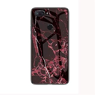 JZ Capa de celular de vidro de mármore para Xiaomi Mi 8 Lite/Mi 8 Youth/Mi 8X com [borda macia + capa traseira de vidro temperado] - Mármore vermelho