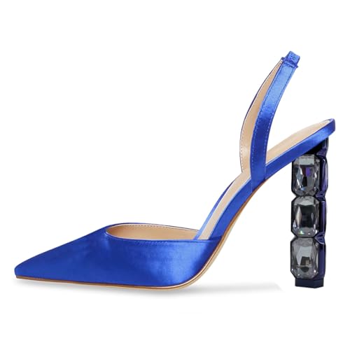 Women Gorgeous Crystal High Heel Slip On Slingback Pumps Pointed Toe Ladies Summer Evening Dress Shoes Size 4-16 US2