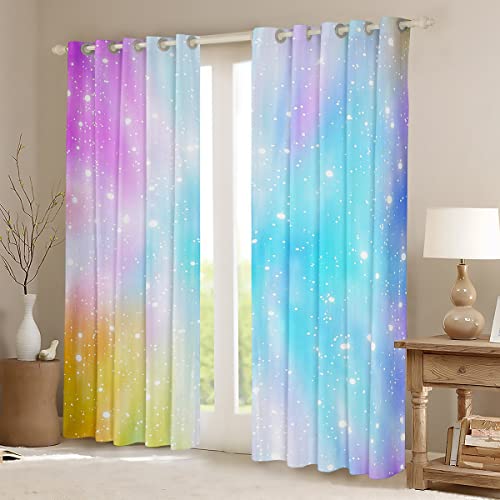 Homemissing Dreamy Gradient Window Dreapes Blue and Purple Colorful Curtain Galaxy Ombre Blackout Curtains(30%-50%) for Bedroom Children Starry Sky Window Treatments W46*L54 - Image 2