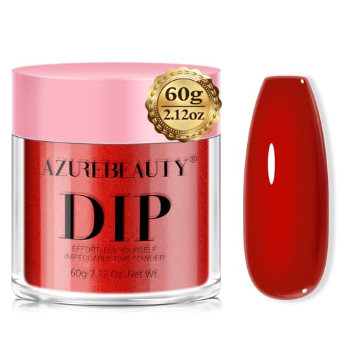 AZUREBEAUTY Pro Dip Powder Red Color 2.12Oz/60g, Basic Dipping Powder Crystal French Nail Art Starter Manicure Salon DIY at Home, Odor-Free, Long-Lasting, No Nail Lamp Needed