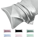 Cobedzy Grey Satin Pillowcase for Hair and Skin, Cooling 20x54 Body Pillowcase Soft Pillow Case Body Size Silky Body Pillow Cover with Envelope Closure