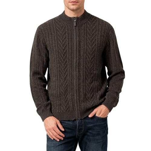 Image of Amazhiyu Men's 100% Wool Full Zip Cardigans Cable Knit Long Sleeve Sweater Coats Brown, X-Large