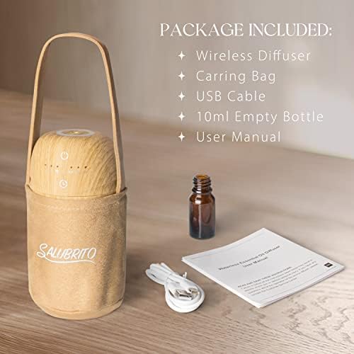 SALUBRITO Waterless Essential Oil Diffuser, Rechargeable Nebulizing Diffusers for Home, Portable Aromatherapy Diffuser for Essential Oils, Wood-Grain
