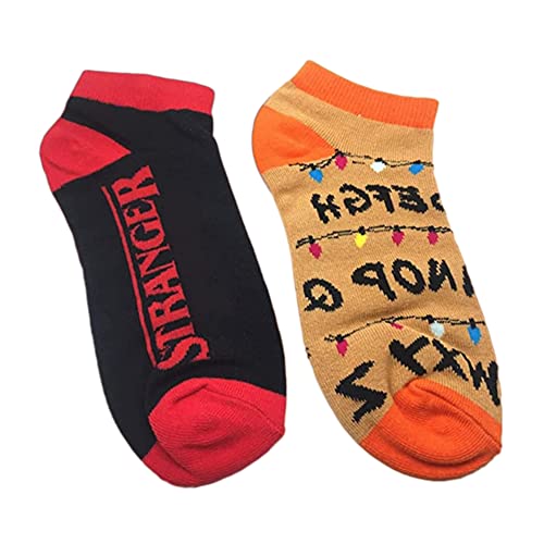 Kasahara 2 Paare Sneaker Socken Stranger Theme Cosplay Kurzsocken lustige socken mit Motiven Sneaker Socken für Herren Damen Kinder 34-39 Geschenk für Stranger Fans Geburtstage 2 Designs Cover