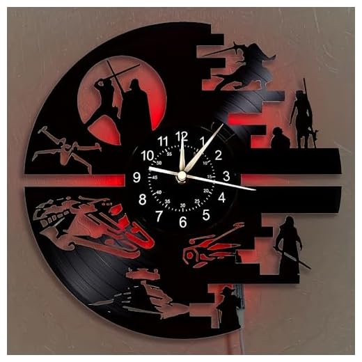 Decorative Vinyl Wall Clock with 12 Inches，Star Science Fiction Film Themed Clocks, Vinyl Records Wall Clock, LED Light Wall Decor, Unique Birthday Gifts for Men,Kids