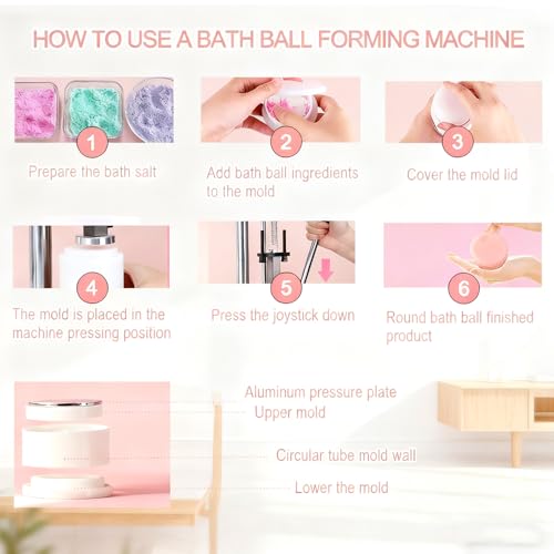 Bath Ball Pressing Machine with an Round Soap Shampoo Bar Mold Adjustable Height Shower Steamer Press Machine for 3D Plastic Solid Bath Bomb Shower Steamer Press Molds for Making Shampoo Bars