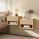 LYNCOHOME Floating Bedside Table,Wood Bed Side Table for Bedroom, Strudy Bedside Tables Set of 2, Natural, 2 Pack