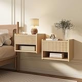LYNCOHOME Floating Bedside Table,Wood Bed Side Table for Bedroom, Strudy Bedside Tables Set of 2, Natural, 2 Pack