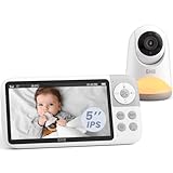 GHB Babyphone Camera 5' Camera Bebe 350° Ratation 720P HD 3050mAh Écran IPS Veilleuse à Luminosité Réglable VOX Zoom 3X Supporte 4 Caméras Vision Nocturne Audio Bidirectionnel Capteur de Température