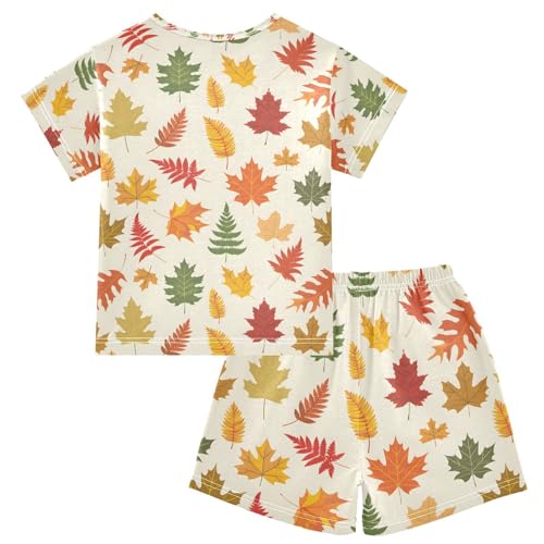 ALAZA Funny Maple Leaves Autumn Pajamas Set Short Sleeve Cotton Sleepwear Summer Pjs 2 Piece 5-14Y2
