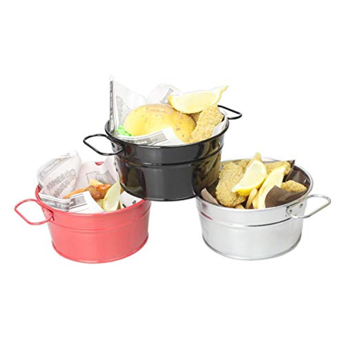 Doitool Iron French Fries Bucket Mini Metal Bucket Tinplate Tin Pails Snacks Food Serving Container Ice Bucket With Handles (Silver) #TOP2