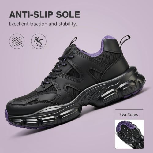 Image of Hogent Steel Toe Shoes for Men Women, Wide & Non-Slip Work Shoes