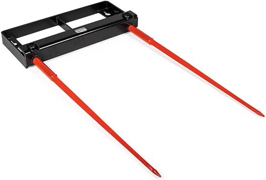 Titan Attachments Dual Prong 39" Hay Bale Spear Attachment, Universal HD Front Skid Steer Tractor Loader Bucket Attachment, 3000 LB Capacity, Conus 2 Tines, Chains and Ratchet Binders Included