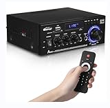 AK45-Pro Stereo Receiver and Audio Amplifier, Remote Control Available, FM and Karaoke, USB/SD/RCA/MIC/FM Input Optional, 2-Channel Home/car Digital Bluetooth 5.0 Amplifier Stereo System