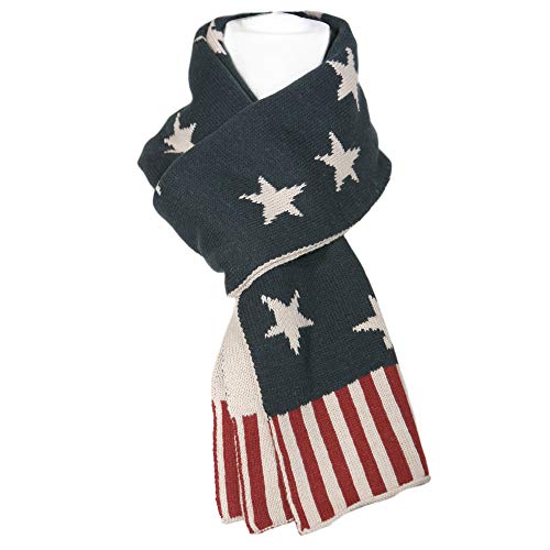 Modena Unisex Stripes and Stars American Americana Flag Reversible Knit Scarf (Red, Ivory, Blue)2