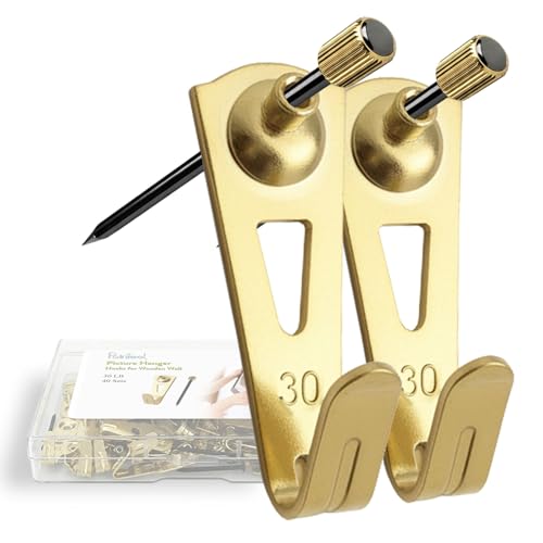 Image of Picture Hangers, Extra Thick, 30 lb, for Decorative Drywall & Plaster Walls - Small Nails for Painting, Frame Hooks to Hang for Hanging, 40 pcs, Gold