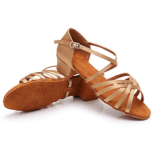 YKXLM Women's Satin Latin Dance Shoes Ballroom Salsa Tango Professional Performance Practice Dancing Shoes, Model WH12024