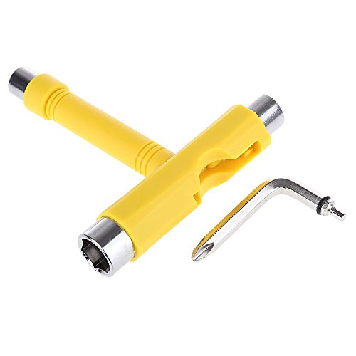 Deanyi Skateboard Multifonctionnel T-Tool Skate Spanner Tout en Un Outil de réparation de refit Skateboards Jaune
