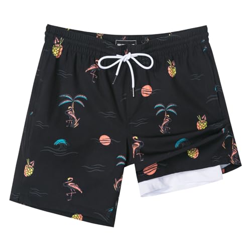 SURF CUZ Mens Swim Trunks with Compression Liner Swim Shorts 7" Swimming Trunks Stretch 7 Inch Swim Suits Quick Dry