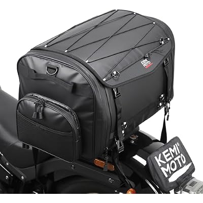 KEMIMOTO Motorcycle Travel Luggage Bags, 60L Expandable Large Capacity Motorcycle Tail Bag, Waterproof Rear Rack Trunk, Motor Pannier Bag with Rain Cover and Straps
