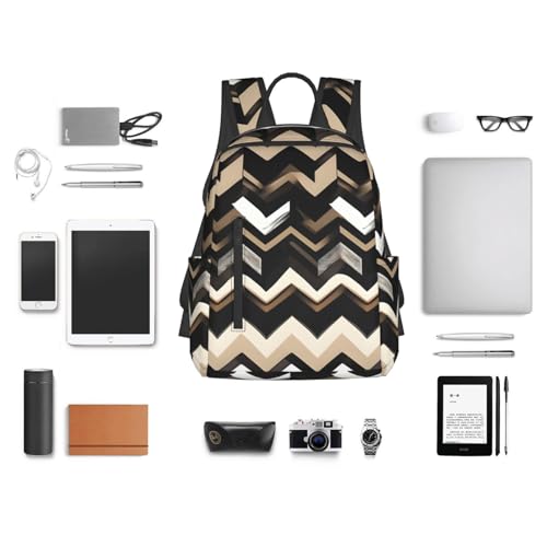 Sac à dos léger zigzag noir blanc et brun clair taille unique polyvalent