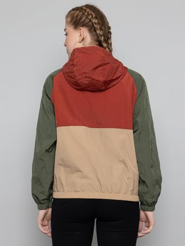 Image of CHKOKKO Womens Stylish Oversized Windcheater Jacket with Zip Closure Lightweight Sportswear for Running Travel Hiking Outdoor and Rainy Season Wear RustBegieOlive XXL