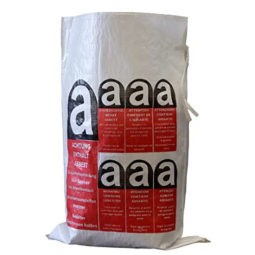 Lacers Big Bags | PP Gewebesack Asbest | 10 Stück | 70x110cm | Beschichtet mit Warndruck Asbest | Verschlussband | Schüttgutbehälter Transportsack Entsorgungssack