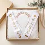 Mommy to be Schärpe mit Haarreif, Mom to be Set in Roségold, Geschenk für Schwangere – Babyparty Deko für werdende Mütter, Schwangerschaftsverkündung & Baby Shower