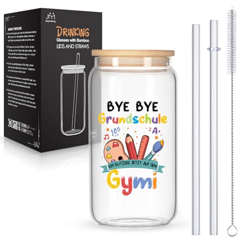 Joymaking Trinkgläser mit Deckel und Strohhalmen für Eiskaffee Cocktails Fruchtlikör Eistee Soda 17oz Geschenke für Weiterführende Schule Gymnasium Einschulung 5 Klasse Geschenk Mädchen Jungen