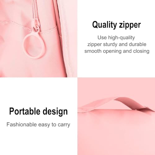 Image of Travel Toiletry Bag with Hanging Hook, Waterproof Cosmetic Organizer Pouch, Foldable Makeup Storage Case with Mesh & Transparent Compartments, Portable Travel Accessories Bag (Pink Pink)