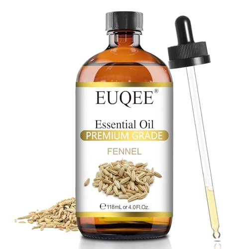 EUQEE Fennel Essential Oil 4Fl.Oz Pure Fennel Oil with Glass Dropper for Skin, Aromatherapy, Diffuser, Soap Making, Candle Making - 118ml
