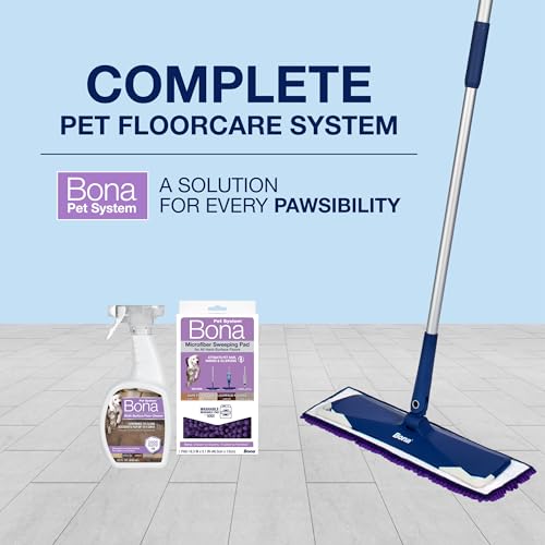 Bona Pet System Microfiber Sweeping Pad for Multi-Surface Floors - For Use With Bona Mops - Attracts and Picks Up Pet Hair, Fur, and Dander - For Wood, Stone, Tile, Laminate, and Vinyl Floors