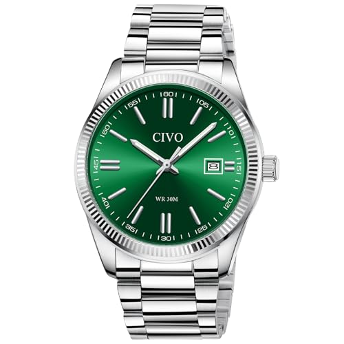 CIVO Analog Mens Watches Silver: Wrist Watches with Date Easy to Read - Dress Stainless Steel Watch for Men Gifts for Husband Father at Birthday Anniversary