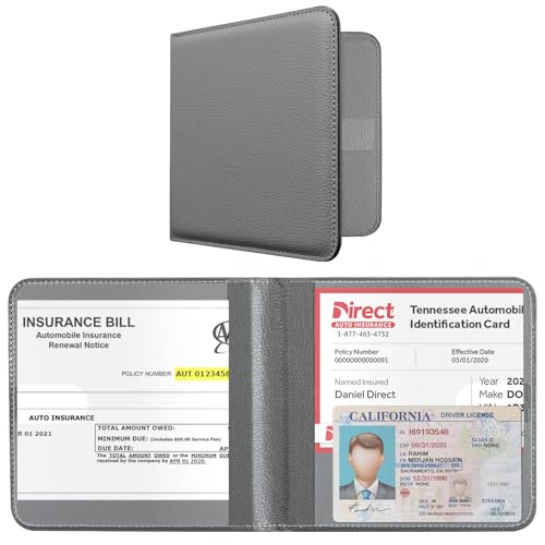 Image of CoBak Car Registration and Insurance Holder - Vehicle Glove Box Car Organizer, Auto Truck Comparment Accessories Case for Essential Document, Driver License, Cards (Dark Gray)
