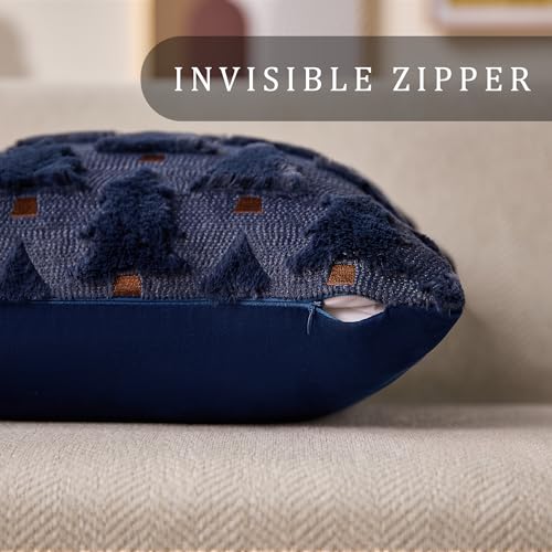 Image of Allorry Christmas Pillow Covers 18x18 inch Set of 2 Navy Blue Christmas Decorations Soft Plush Faux Fur Wool Christmas Tree Throw Pillow Cases Winter Holiday Decor for Sofa Living Room PT002H18