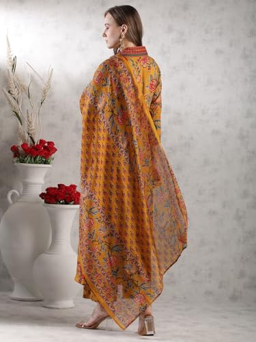 Image of GoSriKi Women's Rayon Viscose Anarkali Printed Kurta with Palazzo & Dupatta