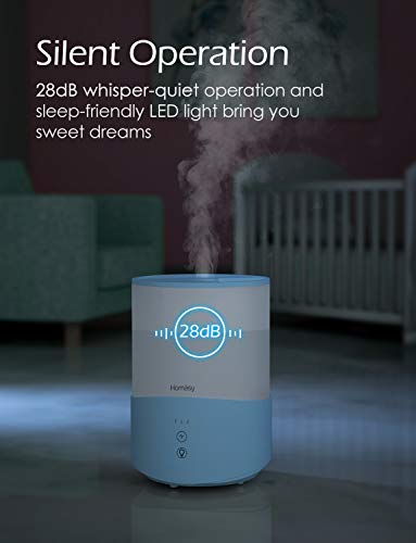 Homasy Humidifiers for Bedroom, 25dB Cool Mist Humidifier Diffuser, 2.5L Top-Fill Evaporator for Kids, Sleep Mode, 30H Run-Time, Auto Shut Off, Blue - Thumbnail 6