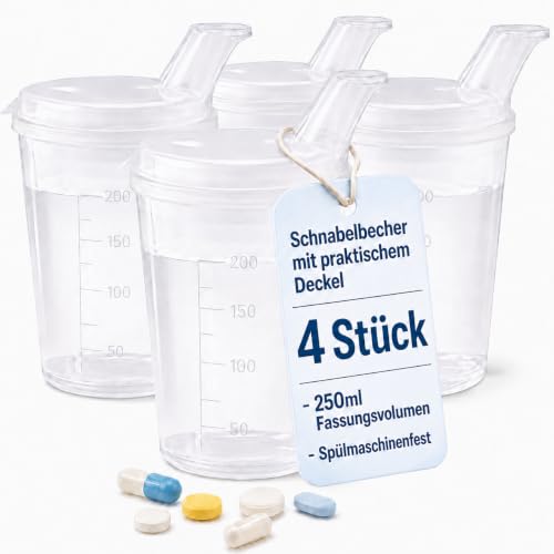 buxmed Schnabeltasse Senioren | Schnabelbecher I Auslaufsicher Trinkbecher (transparent, 4 Stück)