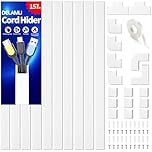 Delamu Electric Cable Trunking, 4M Cable Cover Wire Hiders for Wall, Self Adhesive Wire Trunking, Cable Management to Hide 2-3 Power Cords in Home Office, 10X L400mm, W24mm, H14mm, White