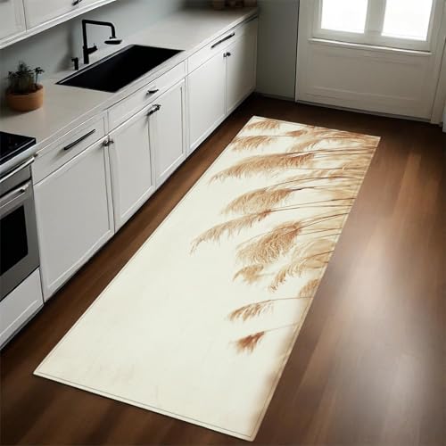 Brown Kitchen Rug Mat Retro Reed 50 x 80 cm Non-Slip Rubber Backed Washable Long Floor Mat Carpet Runner for Hallway Dining Room Entrance