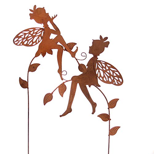 Metall Stecker. Elfen auf Zweig. Rost. 2 Stück Gartenstecker. 57 cm. 64328 (2 Stück) Cover